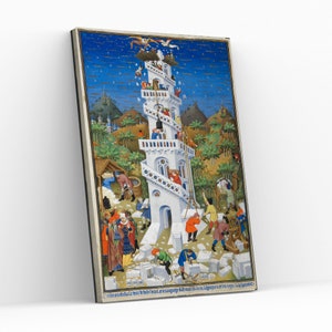 Budowa Wieży Babel Płótno Ścienne Sztuka Chrześcijańska Religijny Wystrój XV Wieku Rękopis Ścienny Wiszące Średniowieczne Malarstwo Gicleé Druk