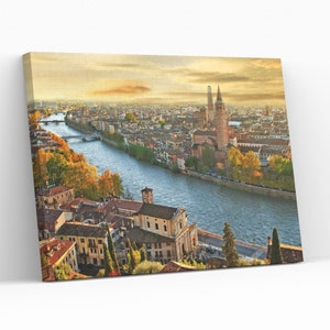 Verona City View Canvas Wall Art Verona Italy Wall Hanging Decor Verona River Aesthetic Home Decor Verona City Scene Giclée Print Painting