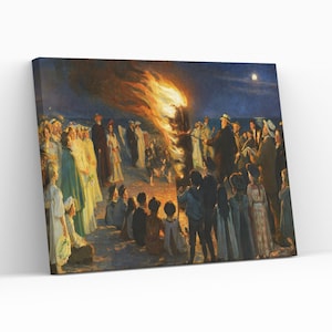 Midsummer Eve Bonfire on Skagen by P.S. Krøyer Famous Artwork Reproduction Canvas Wall Art Home Decor Art Lover Gift Giclée Print Painting