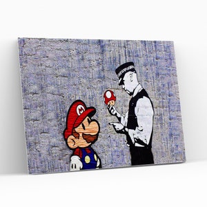 Lienzo de Super Mario de Banksy, arte de pared de Super Mario, lienzo de graffiti de Banksy, arte callejero, decoración de sala de juegos, lienzo de Super Mario, impresión Gicleé