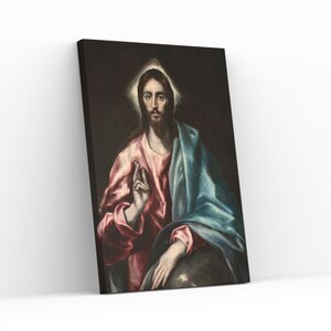 Christ as Saviour by El Greco Famous Artwork Reproduction Canvas Wall Art Religious Decor Jesus Portrait Print Giclée Renaissance Painting