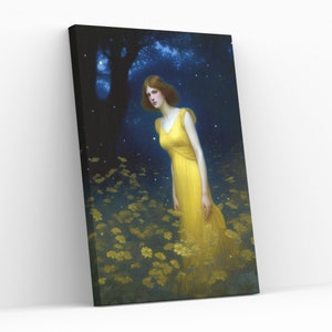 Midsummer Eve AI Design Inspired by Edward Robert Hughes Famous Artwork Reproduction Canvas Wall Art Aesthetic Decor Giclée Print Painting