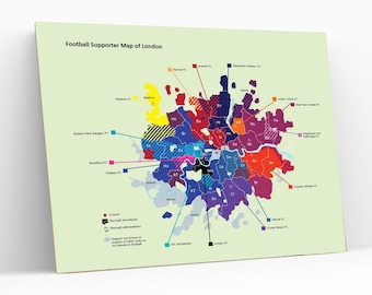 Football Supporter Map of London Canvas Wall Art,Sports Canvas Art Print,Soccer Fans Gift,Kids Room Decor,Man Cave Decor Print Wall Hanging