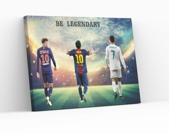 Messi, Ronaldo, Neymar Football Legends Canvas Print, Mancave Wall Art