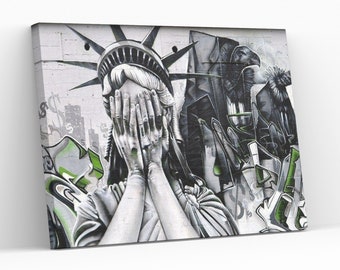 Ashamed Statue of Liberty Canvas Wall Art Ceasefire Now Wall Hanging Human Right Lovers Gift Stop the War Themed Wall Decor Giclée Print