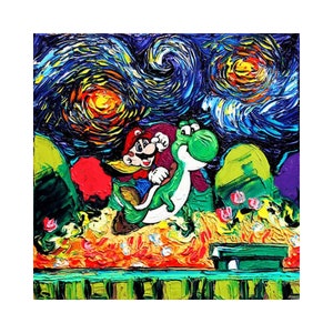 Super Mario Sternennacht Leinwand Wand Kunst Nintendo Fans Geschenk Gaming Themen Kunstwerk Wandbehang Dekor Spielzimmer Dekor Giclée Druck Gemälde