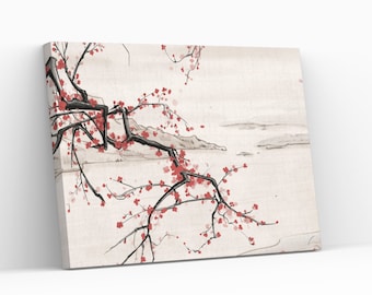 Japanese Oriental Sakura Cherry Tree Blossom Traditional Art Home Decor Ready Wall Hanging Decor Canvas Wall Art Gicleé Print Painting