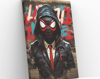 Graffiti Miles Morales White Collar Canvas Wall Art Across The Spider Verse Kidsroom Wall Hanging Decor Spiderman Fans Gift Gicleé Print