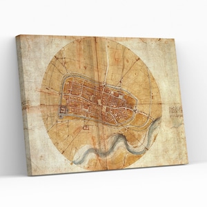Leonardo da Vinci Map of Imola 1502 Famous Artwork Canvas Wrap Wall Art Aesthetic Home Decor Gift Giclée Canvas Painting Decorative Wall Art