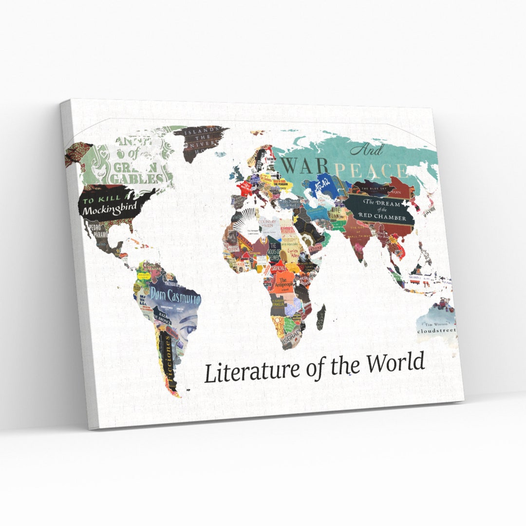 Literature of the World Map Canvas Wall Art Gift Home Decor Ready Wall