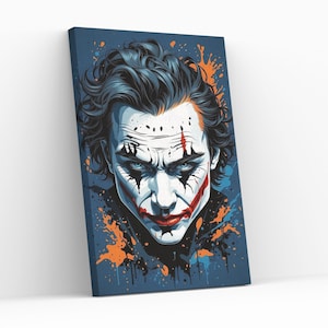 Joker Closeup Portrait Canvas Wall Art Joker Home Decor Joker Fans Gift Dark Art Lover Wall Hanging Decor Joker Giclée Print Painting