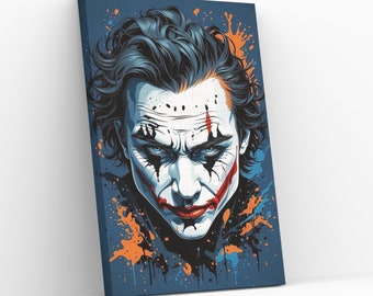 Joker Closeup Portrait Canvas Wall Art Joker Home Decor Joker Fans Gift Dark Art Lover Wall Hanging Decor Joker Giclée Print Painting