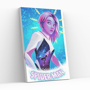 Gwen Stacy Spiderman Across the Spiderverse Superhero Strong Women Canvas Painting Poster Kids Room Gift Ready Wall Hanging Canvas Wall Art