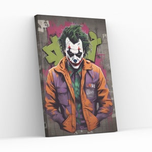 Joker Hands in Pocket Graffiti Canvas Wall Art Aesthetic Holiday Decor Joker Lover Gift Movie Theme Wall Hanging Decor Giclée Print Painting