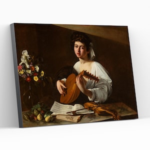 Laute Spieler von Caravaggio Leinwand Wand Kunst Caravaggio berühmte Kunstwerk Wandbehang Dekor Caravaggio Geschenk historische Kunst Themed Giclée Druck