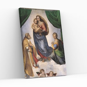 Reproducción de obras de arte famosas de la Madonna Sixtina de Rafael, pintura renacentista, lienzo, arte de pared, decoración religiosa para el hogar, impresión Giclée