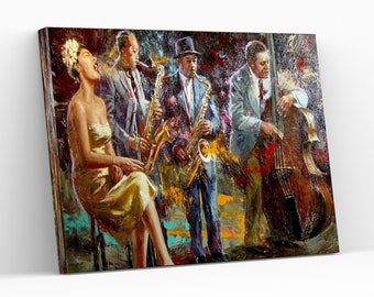 Abstracte jazz canvas muurkunst jazzmuziek schilderij Afro-Amerikaanse kunst jazzkunstwerk hedendaagse kunst muziek kamer decor gicléeprint