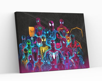Todos los personajes de Spiderman en el Spider Verse Lienzo Arte de pared Fans de Miles Morales Decoración de habitación infantil Fans de Spiderman Regalo Impresión Pintura en lienzo