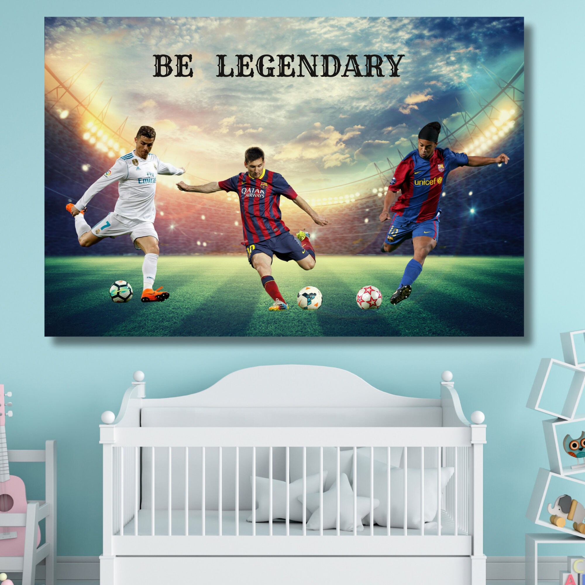メッシ、ロナウド、ロナウジーニョのキャンバスアート：サッカー