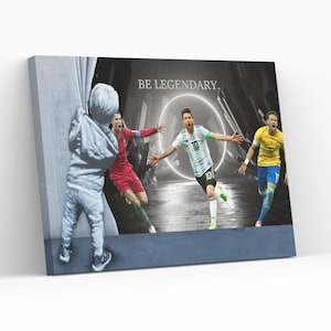Ronaldo Messi Neymar Behind The Curtain,Canvas Wall Art,Kidsroom Decor,Modern Wall Art,Aesthetic Wall Decor,Contemporary Art,Giclée Wall Art