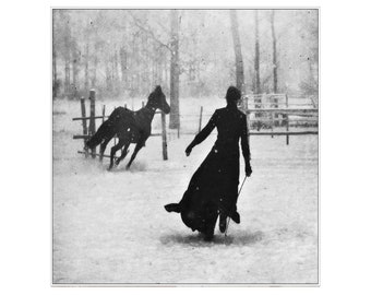 Vintage Winter Horse Trainer Canvas Art Print, Felix Thiollier Reproduction
