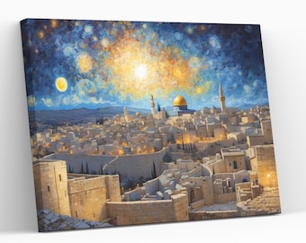 Masjid Al Aqsa Starry Night Design Canvas Wall Art Masjid Al Aqsa Wall Hanging Decor Masjid Al Aqsa Islamic Artwork Giclée Print Painting