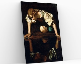 Narcissus by Caravaggio Canvas Wall Art Famous Artwork Vintage Wall Art Narcissistic Theme Man Cave Decor Gift Antique Drawing Giclée Print