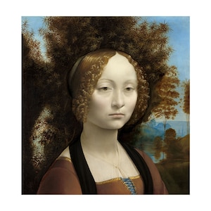 Portrait of Ginevra Benci Leonardo Da Vinci Canvas Wall Art Gift for Art Lovers Artwork Reproduction Renaissance Art Gicleé Print Painting