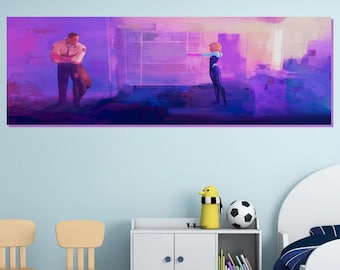 Gwen y su papá Spiderman ATSV Arte de pared Lienzo Pintura Listo para colgar en la pared Decoración del hogar Lienzo Arte de pared Pintura Impresión Póster, Rollo, Panel