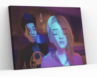 Gwen Stacy Farewell to Miles Morales Oil Painting Spiderman ATSV Home Decor Kids Room Gift Canvas Wall Art Painting Print Poster,Roll,Panel