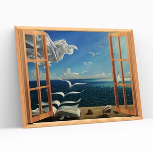 Fake Window Book to Birds Canvas Wall Art Window View Wall Hanging Decor Open Window Special Design Nature Scene Wall Decor Giclée Print