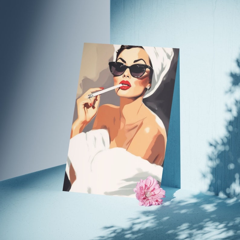 Woman With Cigarette Red Lips and Sun Glasses Canvas Wall Art Home ...