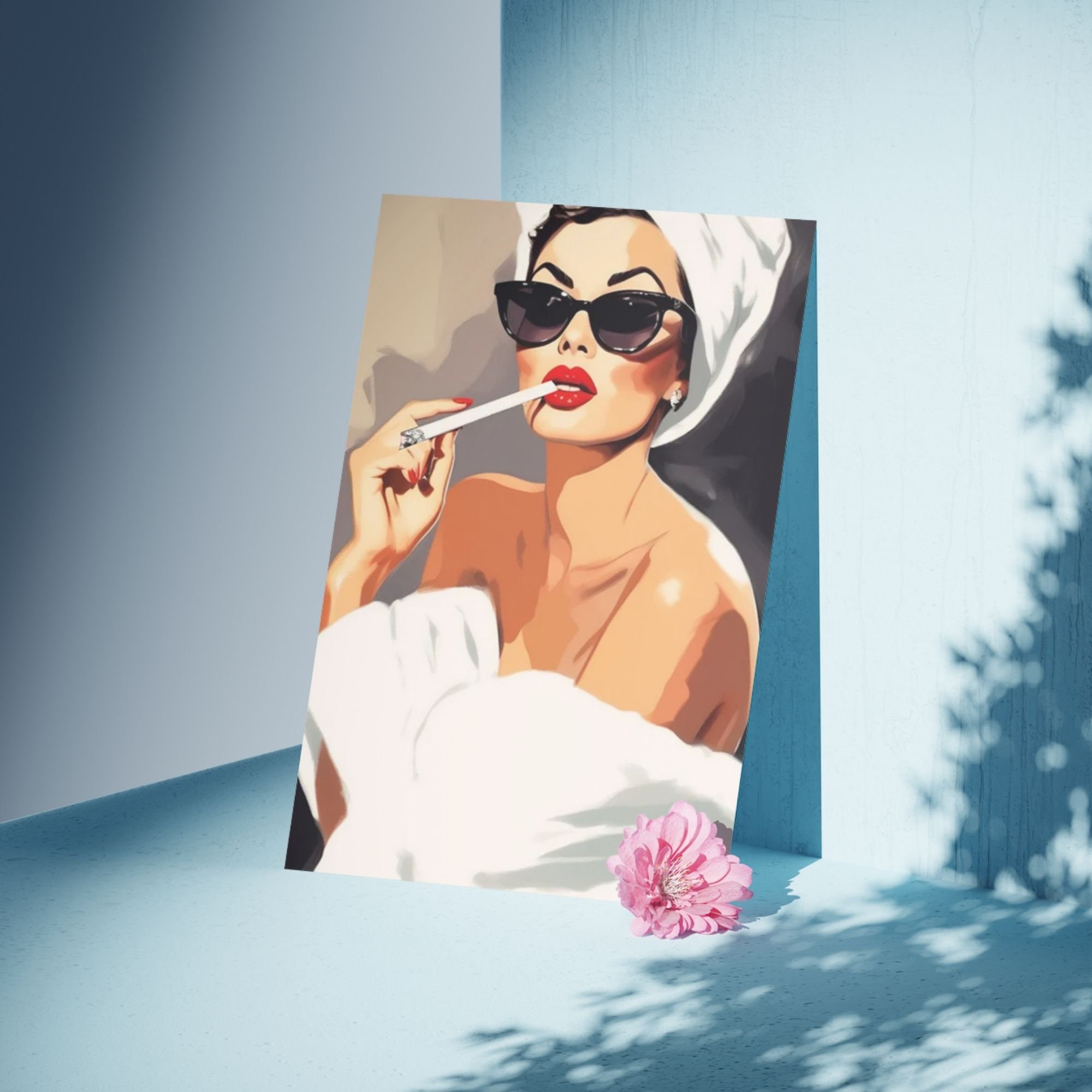 Woman With Cigarette Red Lips and Sun Glasses Canvas Wall Art Home ...