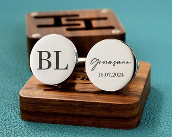 Benutzerdefinierte Groomsmen Geschenk, gravierte Box Optional, personalisierte Hochzeitstag Manschettenknöpfe für Trauzeugen Männer, Geschenk für Ehemann, Junggesellenabschied Geschenk