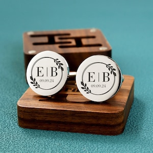 Custom Metal Cufflinks - Engraved Box Optional, Wedding Day Cuff links for Groom Dad Father of the Bride gift, Anniversary Gift for Husband