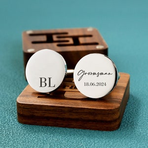 Aangepaste manchetknopen cadeaus bruidsjonkers, gegraveerde doos optioneel, manchetknopen voor mannen bruidegom, gepersonaliseerde bruidegom man cadeau getuige manchetknopen
