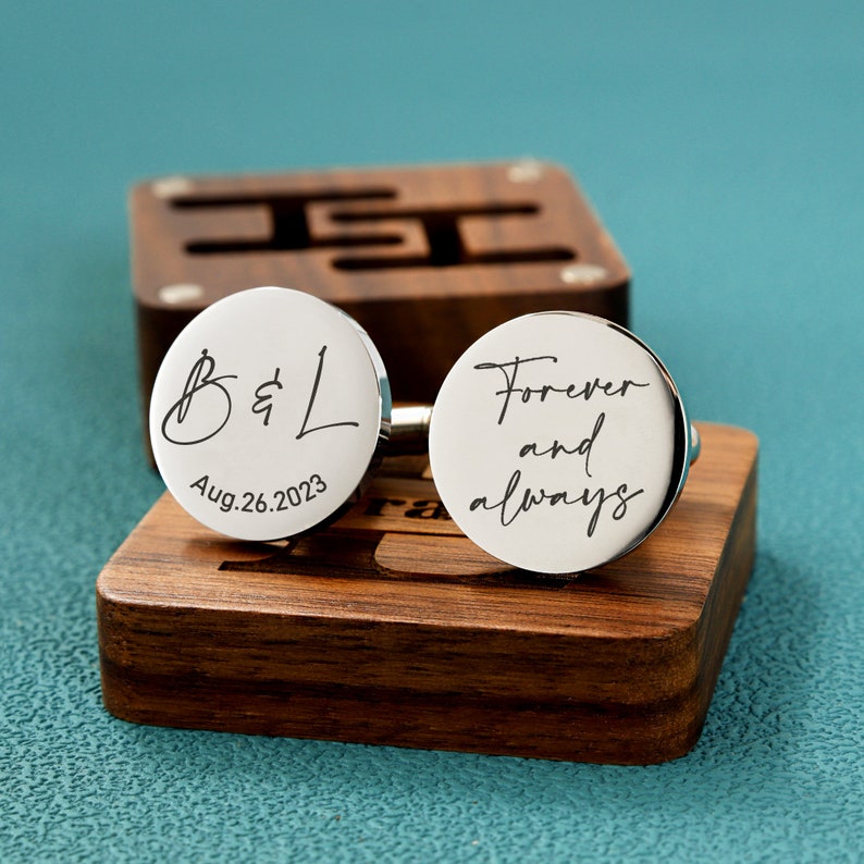 Custom cufflinks Engraved Box Optional, personalized Wedding Day Cuff links for Groom groomsmen, Wood Anniversary Gift, Gift for Husband image 2