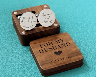 Custom cufflinks - Engraved Box Optional, personalized  Wedding Day Cuff links for Groom groomsmen, Wood Anniversary Gift,  Gift for Husband