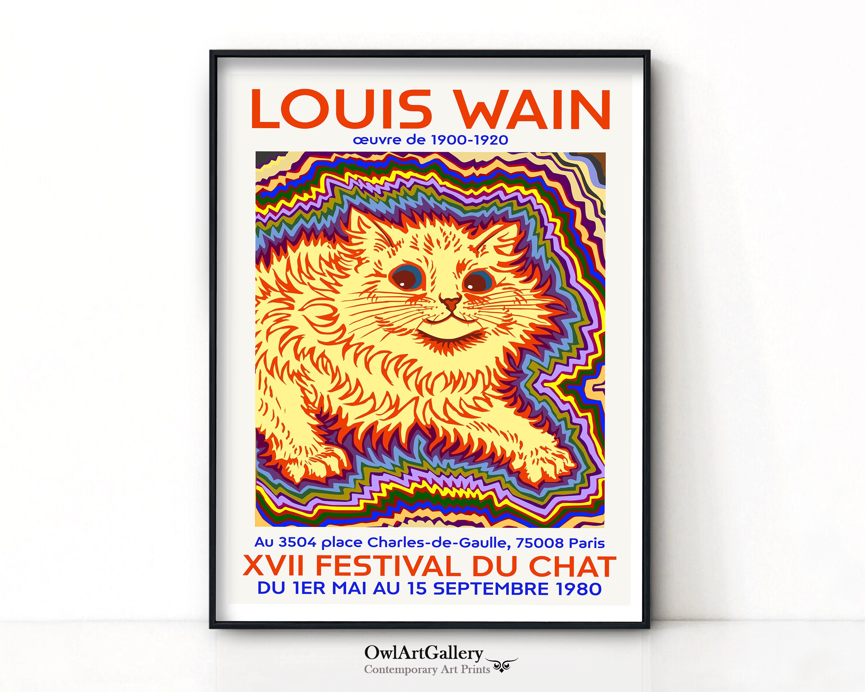 Printable Psychedelic style Cat by Louis Wain - weird, psychedelic, mad art
