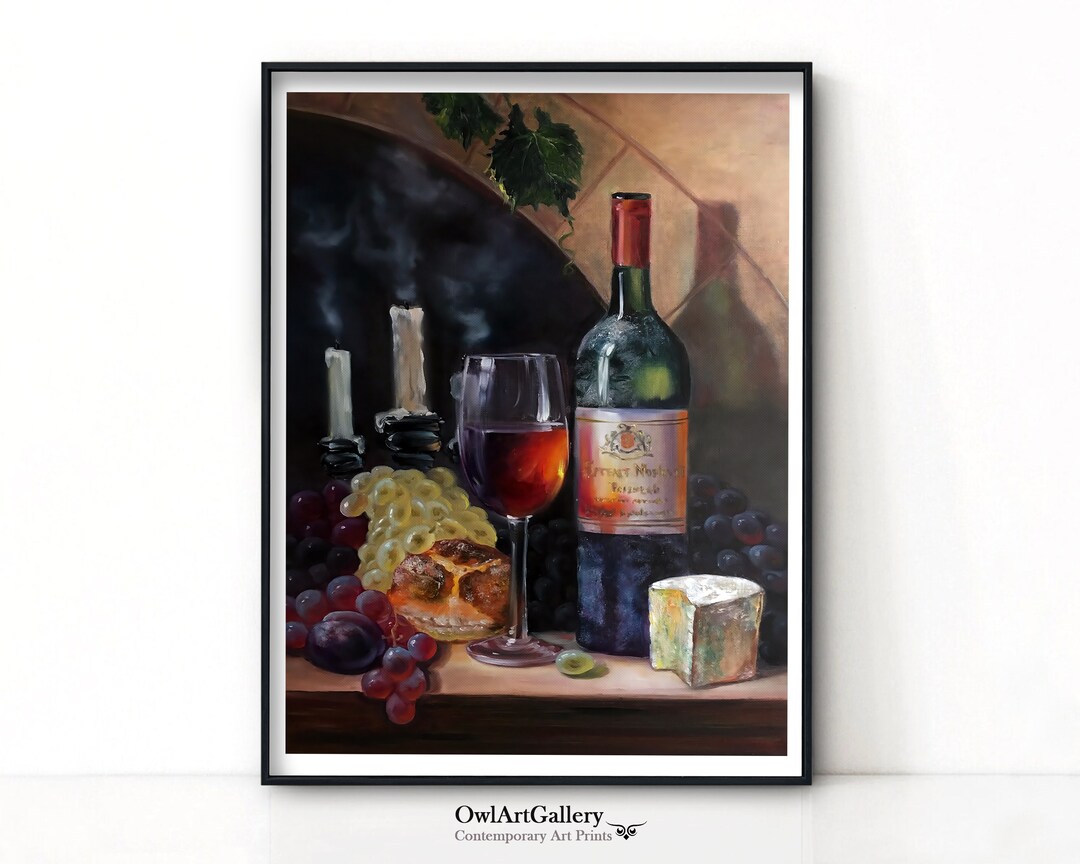 Still Life With Red Wine Bottle Glass Original Oil Painting - Etsy