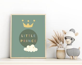Baby Boy Nursery Decor Little Prince Crown Wall Art Printable for Kids Room Wall Art Modern Nursery Prints