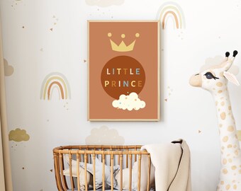 Boho Nursery Decor for Baby Boy Wall Art Printable Little Prince Crown Decor Kids Room Wall Art Modern Nursery Prints