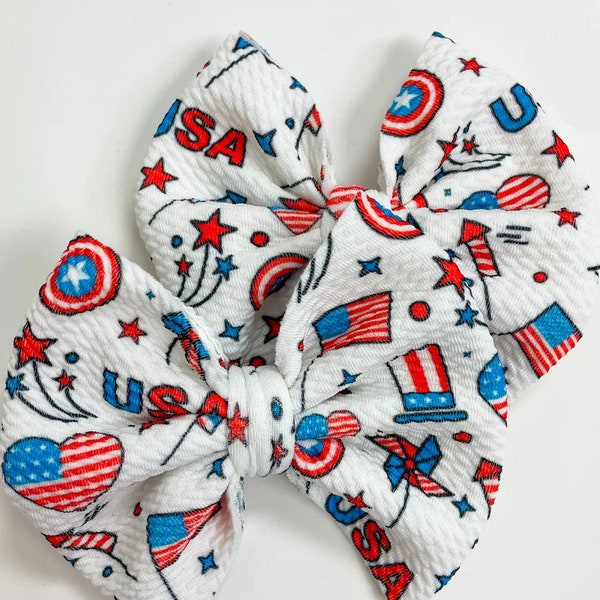 USA Party | 4” hair bow piggies, hair bows, piggie bows