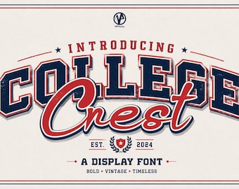College Crest Font Duo – Varsity Sport Display & Script, Athletic Logo Font, OTF TTF