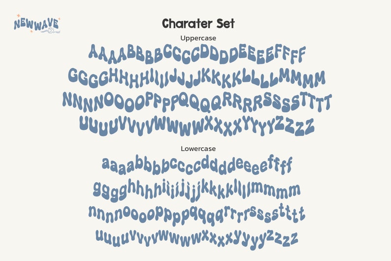 Examples of new wave fonts, uppercase and lowercase