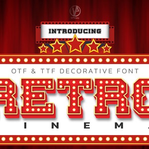 Retro Cinema-lettertype, installeerbaar lettertype: OTF- en png-bestand: typ rechtstreeks in al je favoriete ontwerpprogramma's