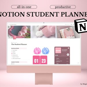 Simple Pink Back To School Notion Student Planner Template | Student Notion Template | Simple Green Aesthetic Academic & Life Notion Planner