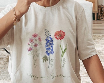 Custom Birth Month Flower Family Bouquet Shirt, Personalized Mothers Day Gift for Mom, Floral Grandma TShirt, Grandmother Tee, Plant Mama