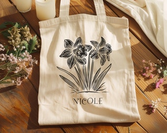 Birth Month Flower Tote Bag | Personalized Gifts | Custom Birth Flower gift for Best Friends, Teenage girl, Birthday | Bridesmaid Bags