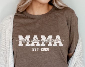 Mama shirt with children names EST | Mothers day gifts | Custom gifts for mom | Mom birthday gift | New mom | Announcement shirt | For her